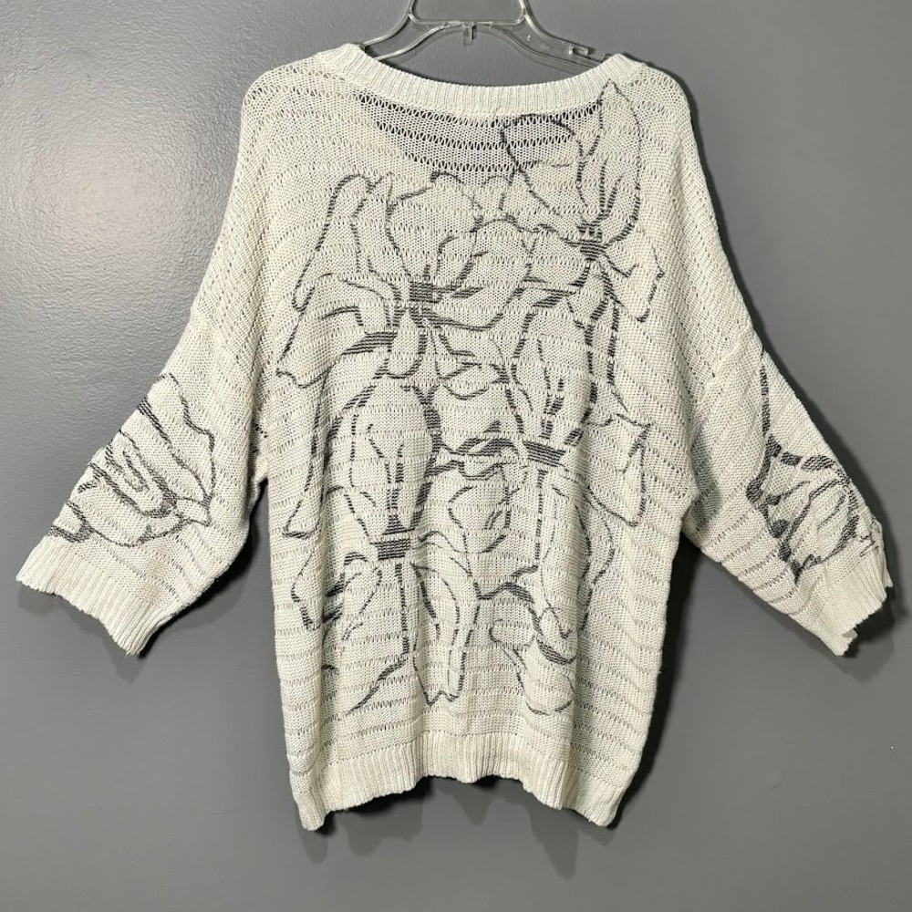Westport Sweater Women 2X White Acrylic Floral Knit Dolman 3/4 Sleeve Boho Chic - Picture 2 of 9